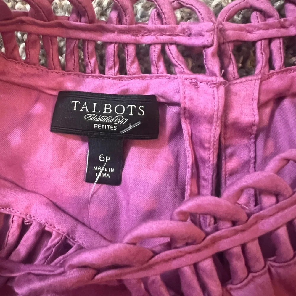 Talbots Cottagecore Magenta Pink‎ Eyelet Neckline Sleeveless Shell Top